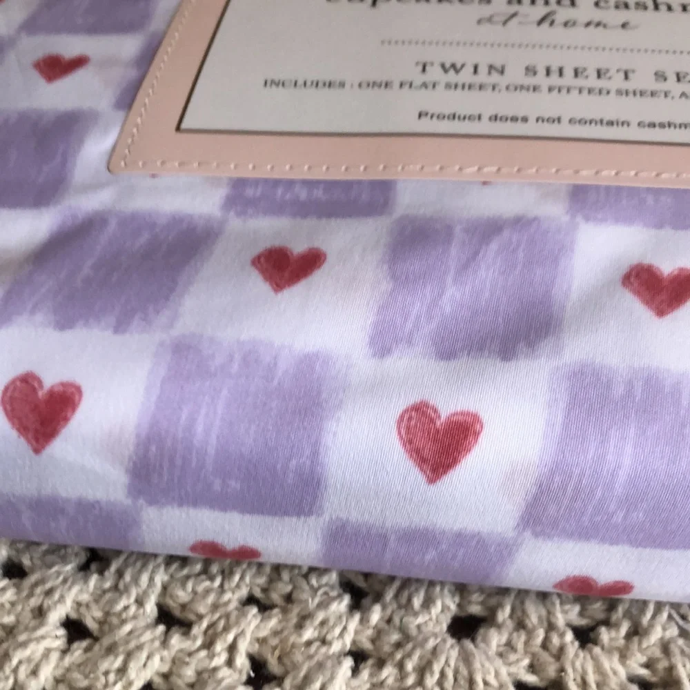 Cupcakes & Cashmere Purple and Red HEARTS Twin Sheet Set